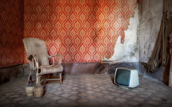 abandoned bottle TV Set armchair man made room HD Desktop Wallpaper | Background Image
