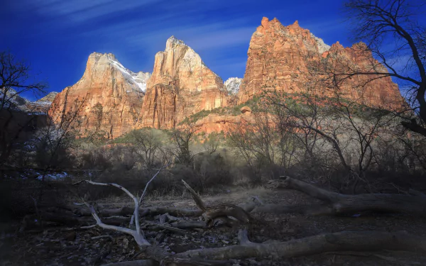  The Court of the Patriarchs is a set of sandstone cliffs in Zion National Park.
