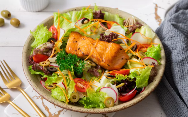 radish olive tomato vegetable meat food salad HD Desktop Wallpaper | Background Image