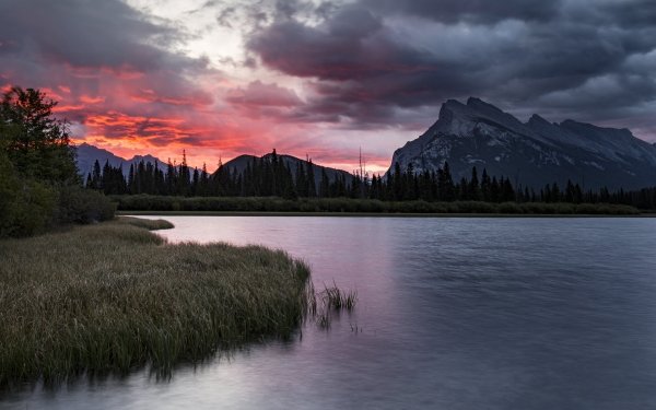 Earth Lake Lakes Forest Sky Cloud Sunset Mountain Spruce Canada Alberta HD Wallpaper | Background Image