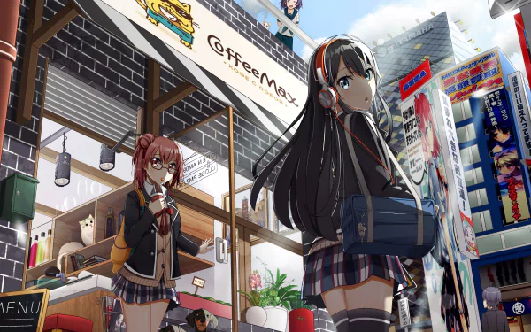 school uniform red eyes blue eyes headphones glasses pink hair black hair short hair long hair Komachi Hikigaya Hachiman Hikigaya Yui Yuigahama Yukino Yukinoshita My Youth Romantic Comedy Is Wrong As I Expected Anime My Teen Romantic Comedy SNAFU HD Desktop Wallpaper | Background Image