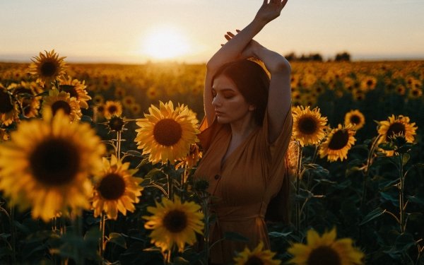 Women Model Lisa Chelnokova Sunflower Mood Hand HD Wallpaper | Background Image