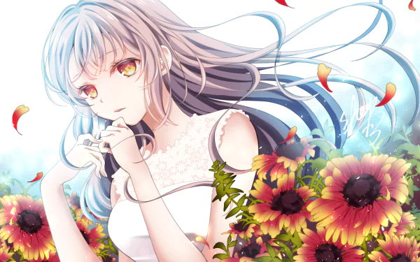 orange eyes flower blossom Anime Original HD Desktop Wallpaper | Background Image