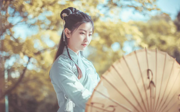 parasol depth of field black hair model umbrella woman asian HD Desktop Wallpaper | Background Image