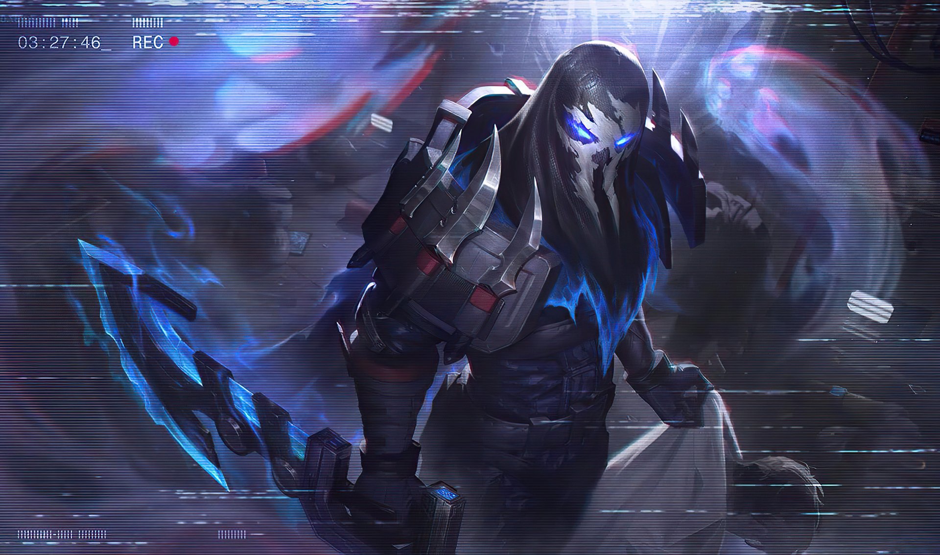 4K Ultra HD PC desktop wallpaper featuring Pyke from League of Legends, showcasing his dark, shadowy figure with glowing blue accents in a video game-inspired scene.