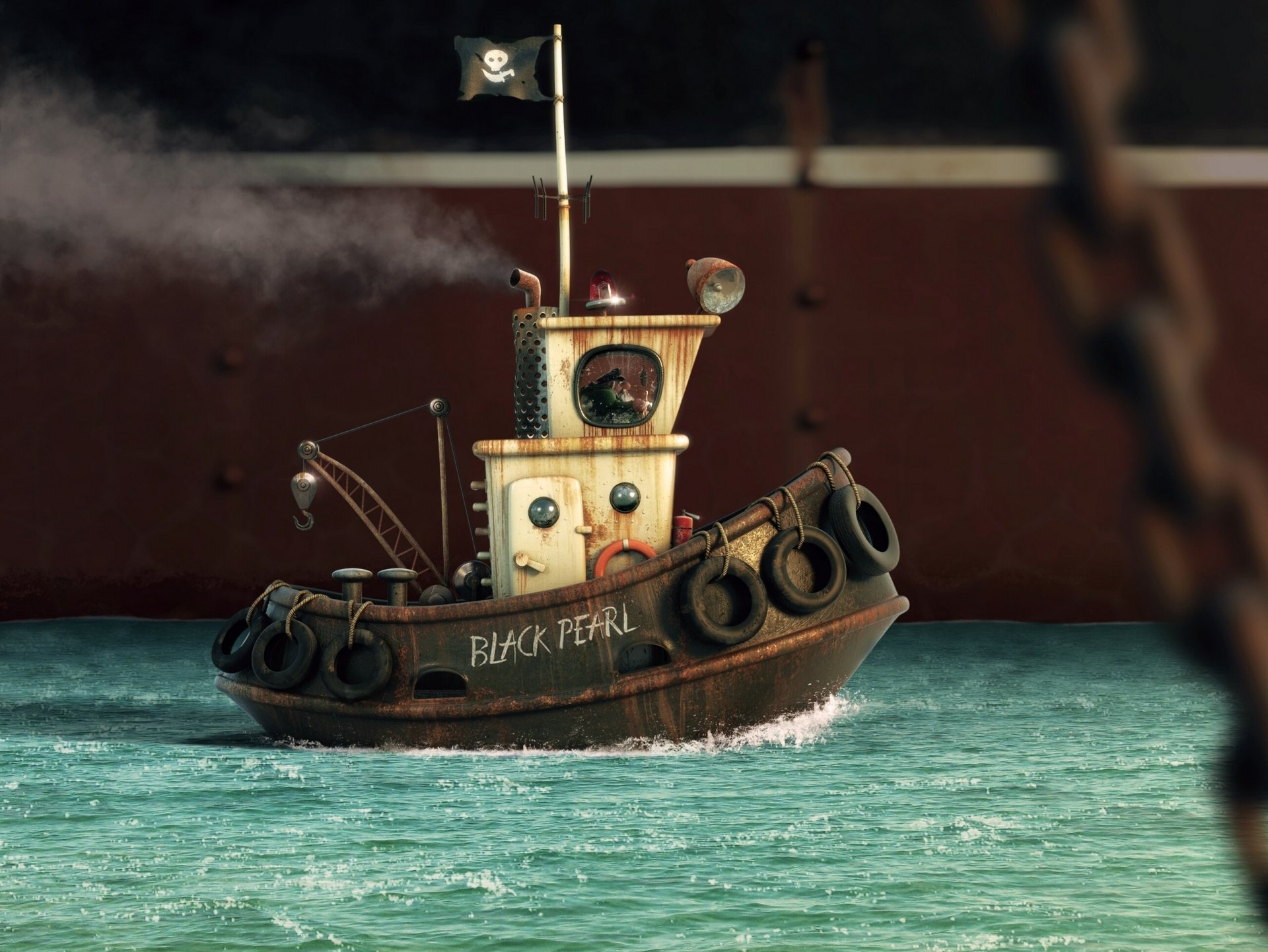 Download Pirate Flag Ship Tugboat Artistic Boat HD Wallpaper by Alexandre Trevisan
