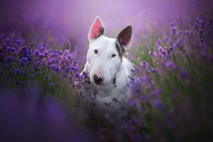 purple flower dog Animal bull terrier HD Desktop Wallpaper | Background Image