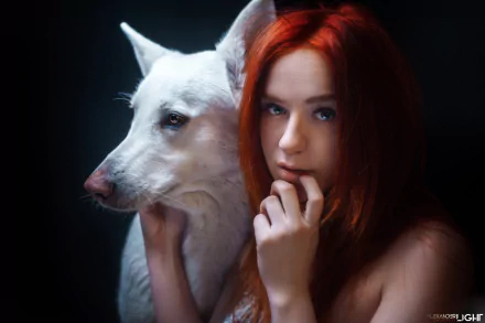 model redhead dog portrait face woman mood HD Desktop Wallpaper | Background Image