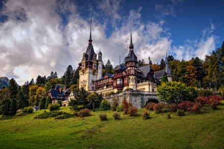 cloud Romania architecture castle man made Peles Castle HD Desktop Wallpaper | Background Image