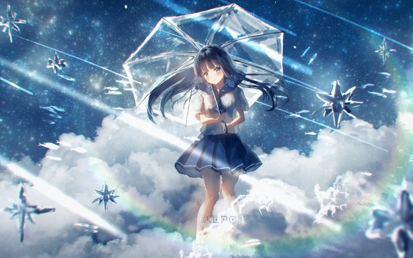 Anime Girl Sky Umbrella HD Wallpaper | Background Image