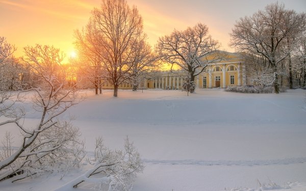 Man Made Palace Palaces Winter Snow Sunset Saint Petersburg Russia HD Wallpaper | Background Image