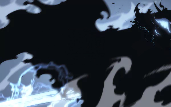 4K Ultra HD anime wallpaper featuring Igris from Solo Leveling, surrounded by dark shadows and electric blue lightning effects.