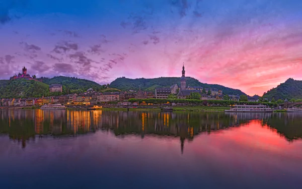Germany river reflection sunset man made cochem HD Desktop Wallpaper | Background Image