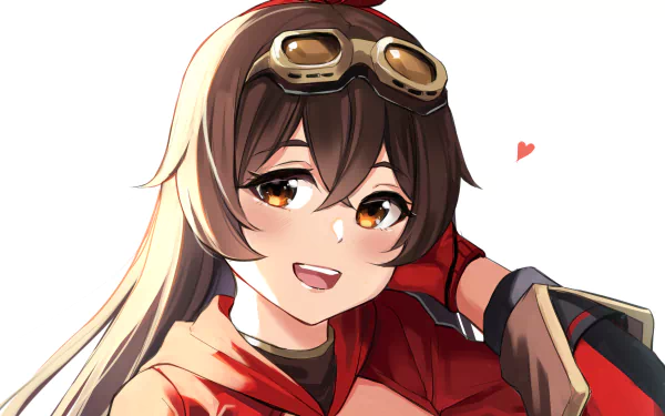 HD PC desktop wallpaper featuring Amber from the video game Genshin Impact, showcasing her cheerful expression and signature outfit.