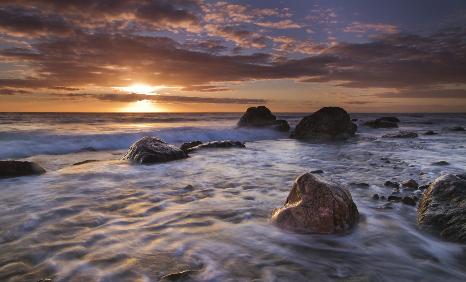Download Stone Sunset Sea Wales England Nature Seascape HD Wallpaper