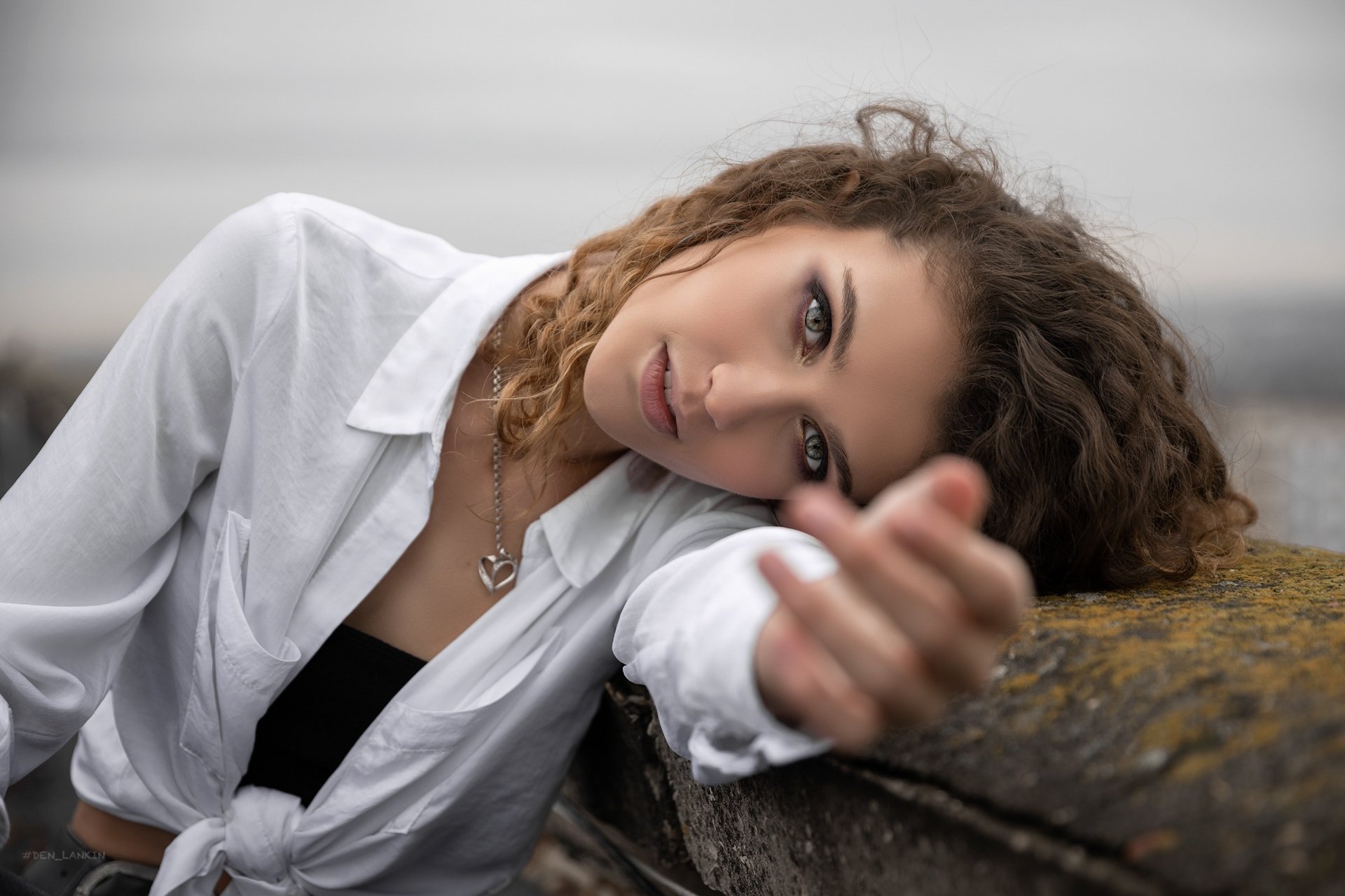 Download Portrait Curl Hand Mood Face Woman Model HD Wallpaper by Denis Lankin