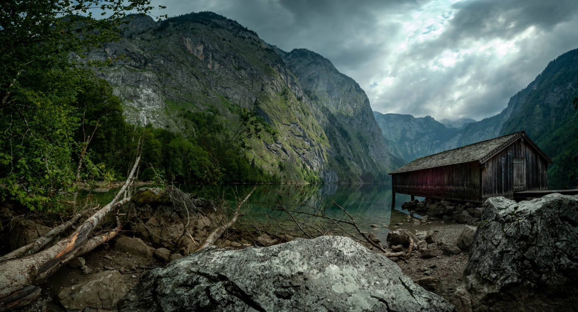 Download Germany Lake Nature Cloud Mountain Man Made Boathouse HD Wallpaper