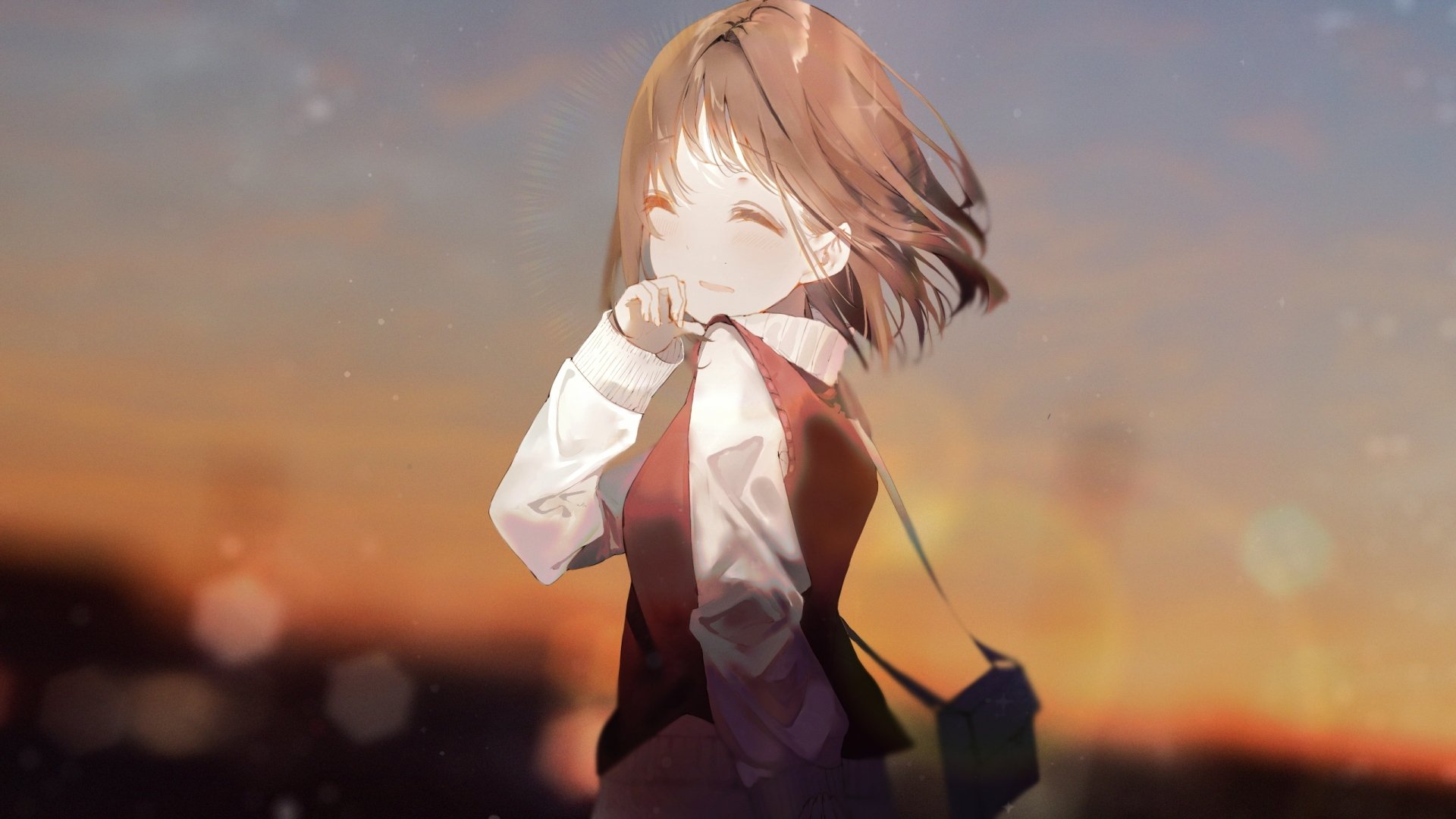 Download Short Hair Brown Hair Anime Girl Anime Girl HD Wallpaper by いふ