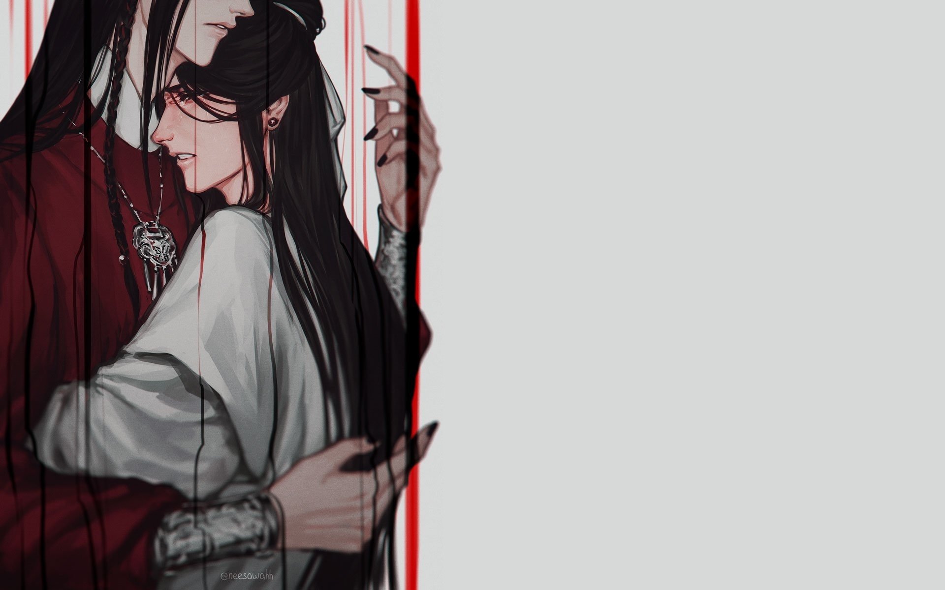 HD anime wallpaper featuring Xie Lian and San Lang from Heaven Official's Blessing (Tian Guan Ci Fu), including Hua Cheng and His Royal Highness the Crown Prince of Xianle.