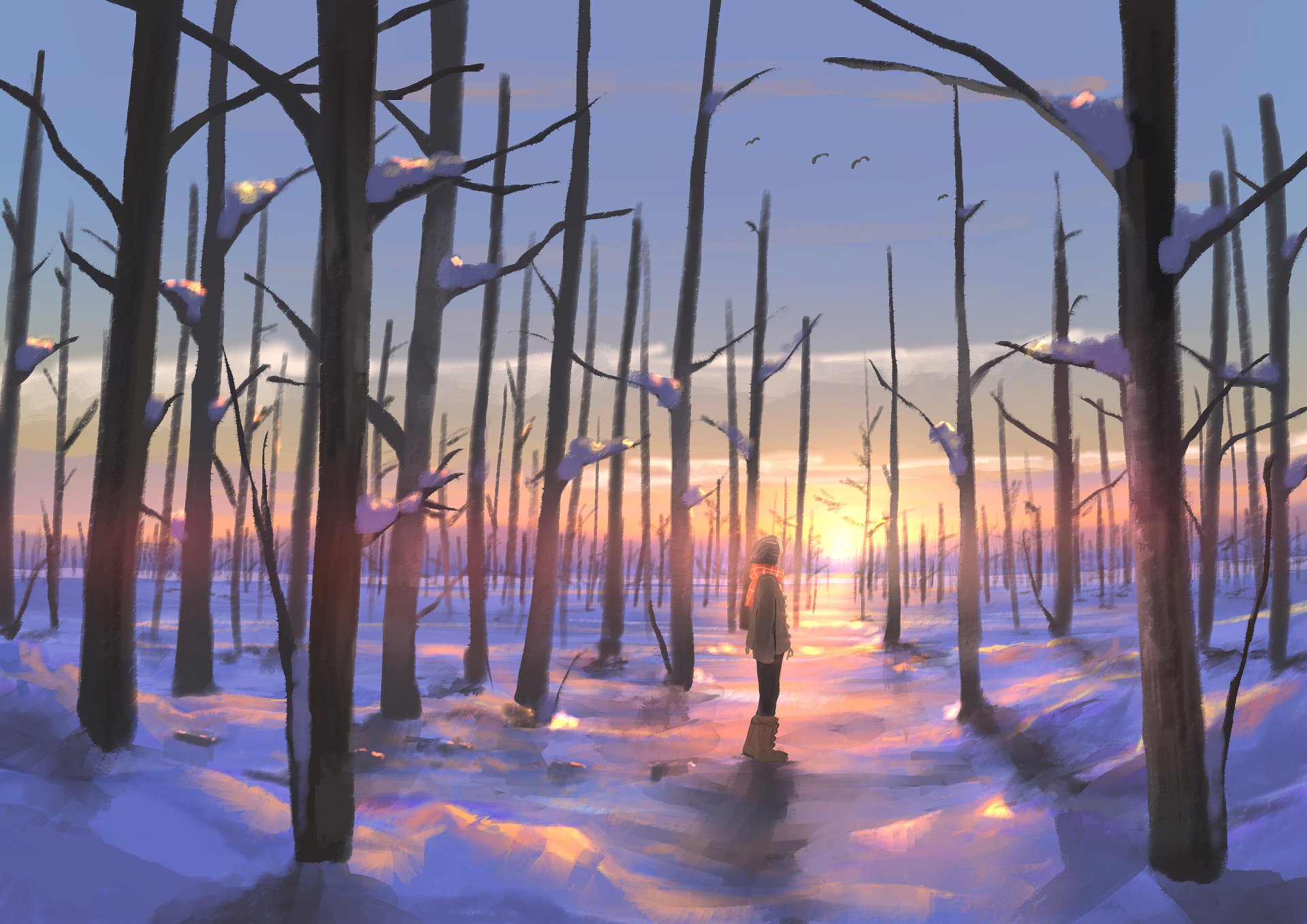 Download Snow Sunset Anime Winter Winter Anime Anime Sunset Winter Sunset 4k Ultra HD Wallpaper by とちちま
