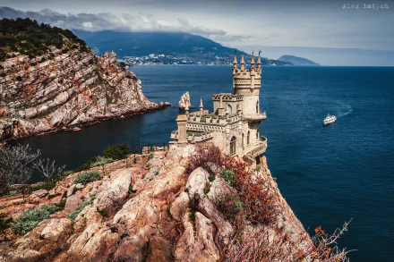 black sea Russia ship crimea castle sea man made Swallow's Nest HD Desktop Wallpaper | Background Image