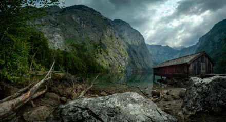 Germany lake nature cloud mountain man made boathouse HD Desktop Wallpaper | Background Image