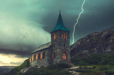 lightning thunderstorm religious chapel HD Desktop Wallpaper | Background Image