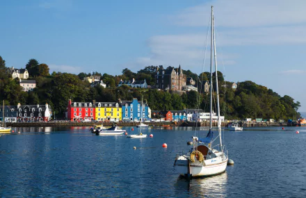 Tobermory harbor Scotland house vehicle yacht HD Desktop Wallpaper | Background Image