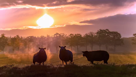 pasture sunset Animal sheep HD Desktop Wallpaper | Background Image