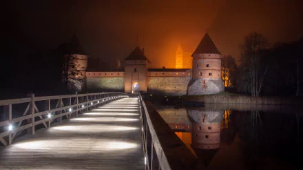 reflection night castle Lithuania Trakai man made Trakai Island Castle HD Desktop Wallpaper | Background Image