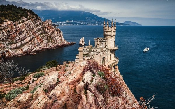 Man Made Swallow's Nest Buildings Sea Castle Rock Crimea Ship Russia Black Sea HD Wallpaper | Background Image