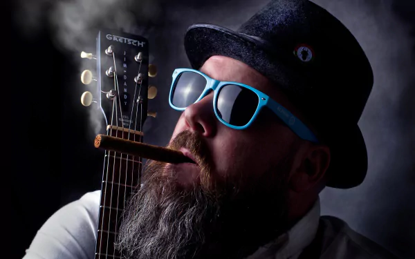 blues face beard hat sunglasses guitar cigar music musician HD Desktop Wallpaper | Background Image