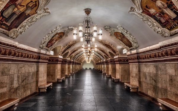 Man Made Subway Interior Tunnel Moscow Underground Russia Chandelier Train Station HD Wallpaper | Background Image