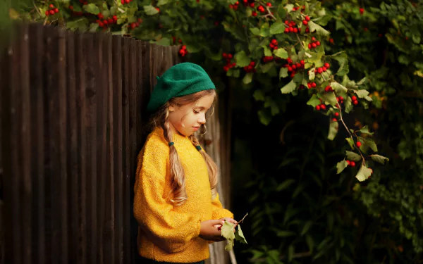 mood beret pigtail fence berry photography child HD Desktop Wallpaper | Background Image