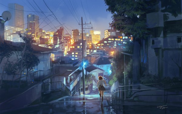 Anime Girl City Night HD Wallpaper | Background Image