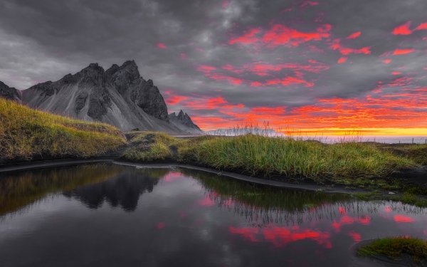Nature Vestrahorn Mountains Sunrise Dawn Mountain Morning Iceland Vestrahorn Mountain Reflection HD Wallpaper | Background Image