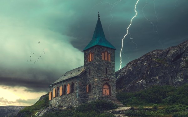 Religious Chapel Thunderstorm Lightning HD Wallpaper | Background Image