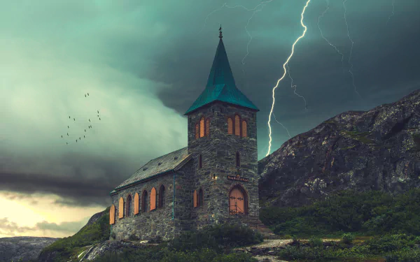 lightning thunderstorm religious chapel HD Desktop Wallpaper | Background Image