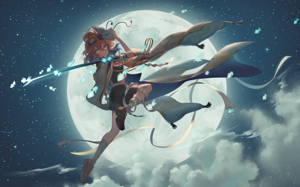 Anime Warrior Sword Moon Night HD Wallpaper | Background Image