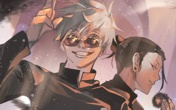 HD PC wallpaper featuring Satoru Gojo and Suguru Geto from the anime Jujutsu Kaisen, showcasing dynamic poses and vibrant character art.