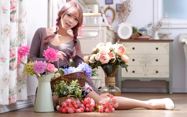 flower braid model woman asian HD Desktop Wallpaper | Background Image