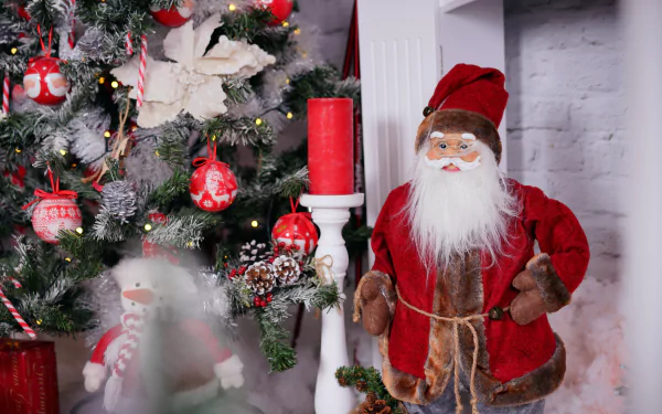 Santa christmas tree snowman candle toy holiday Christmas HD Desktop Wallpaper | Background Image