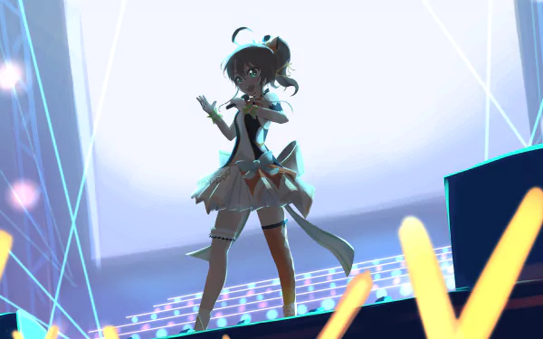 HD PC desktop wallpaper featuring Natsuiro Matsuri from hololive, depicted as an anime-style Virtual YouTuber performing on stage with vibrant lighting effects.