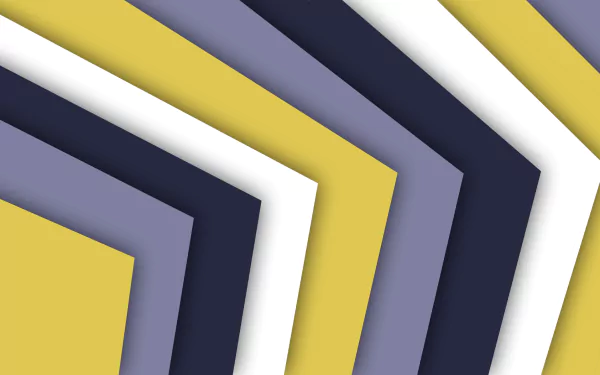 HD PC desktop wallpaper showing an abstract geometric composition of layered diagonal lines and stripes in mustard yellow, slate blue, navy and white.