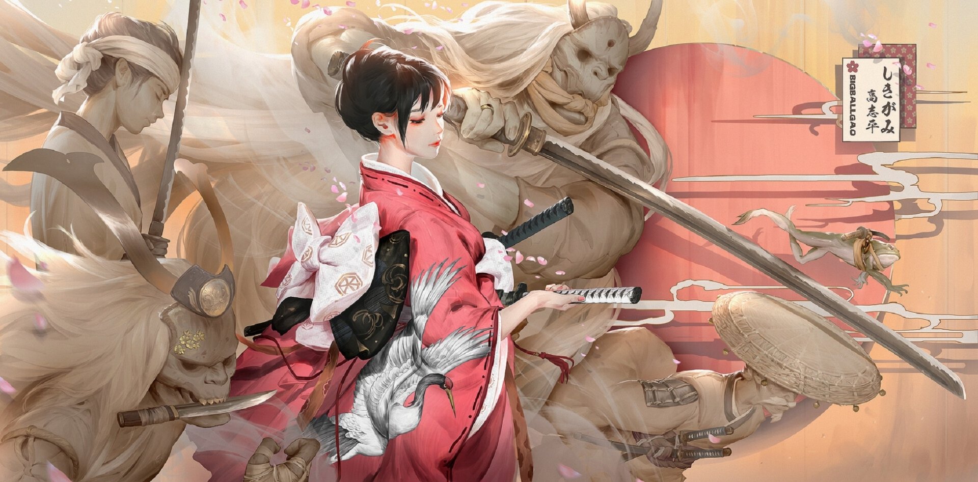 Download Warrior Samurai Demon Kimono Katana Fantasy Oriental Fantasy Warrior HD Wallpaper by Bigball Gao