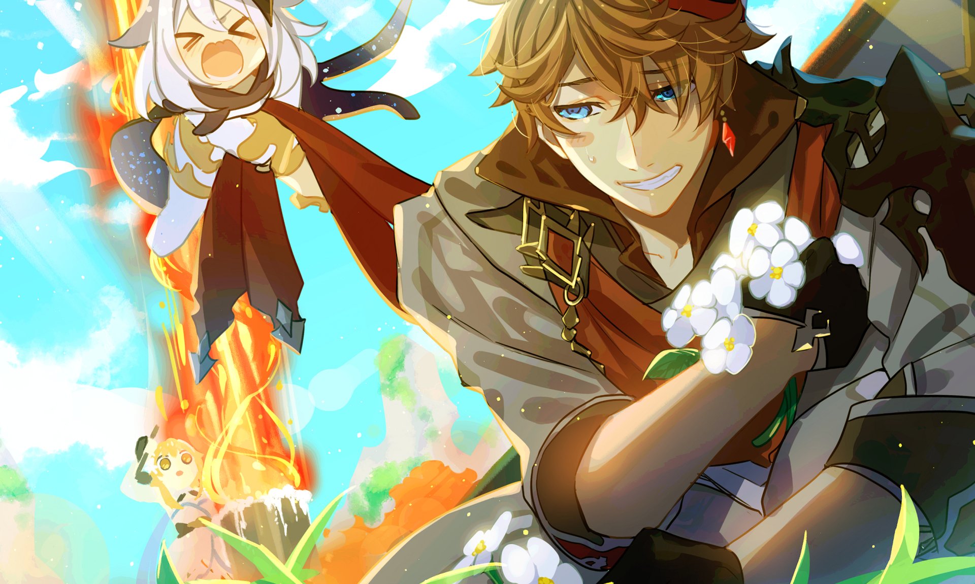 Download Tartaglia Childe (Genshin Impact) Paimon (Genshin Impact) Lumine (Genshin Impact) Video Game Genshin Impact HD Wallpaper by とんぶ