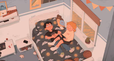 Nintendo Switch black hair blonde bedroom bed Kenny McCormick Stan Marsh TV Show South Park HD Desktop Wallpaper | Background Image