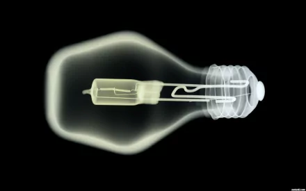 HD wallpaper featuring an X-ray vision image of a light bulb against a black background.