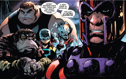 HD desktop wallpaper featuring X-Men's Brotherhood of Mutants with Magneto, Blob, and Toad in a dynamic comic book style illustration.