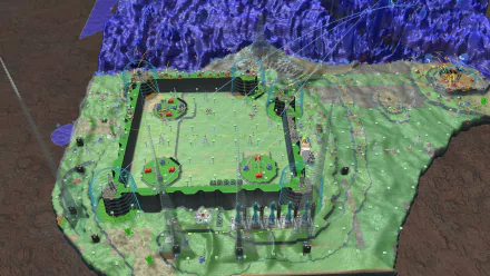 HD desktop wallpaper of the game Creeper World 4, featuring strategic base defense against a flowing blue enemy.